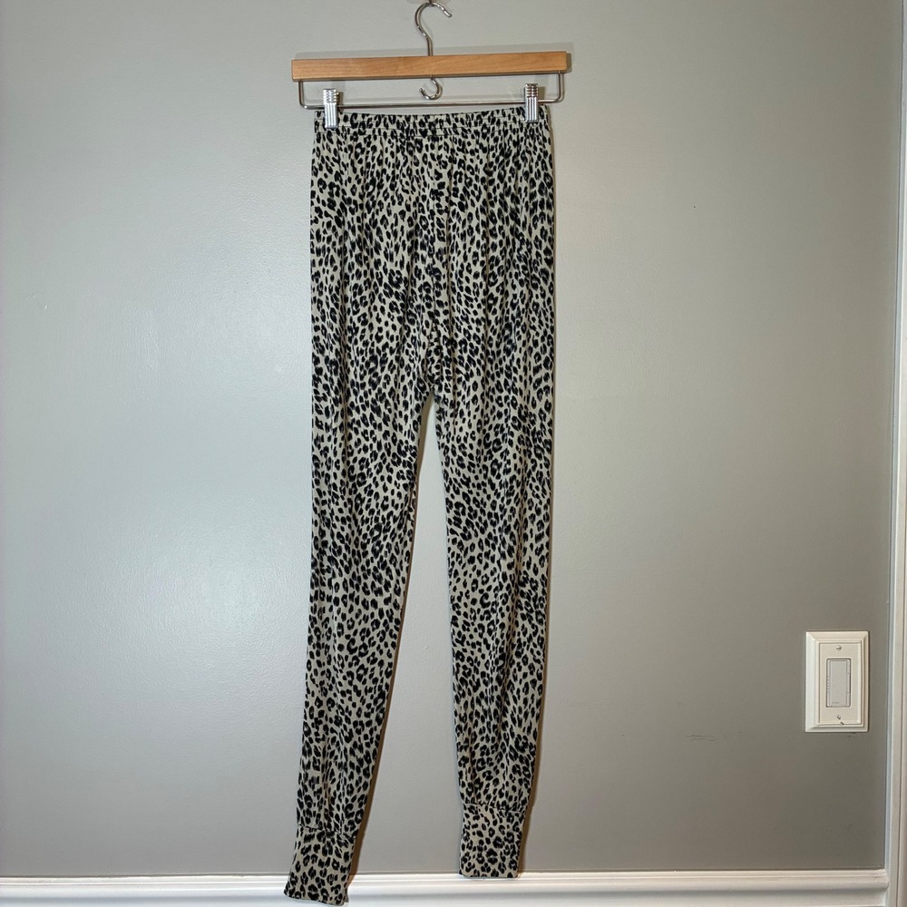 WinterSilks Womens 100% Pure Silk Leopard Print Jogger Pants Tan Black Medium